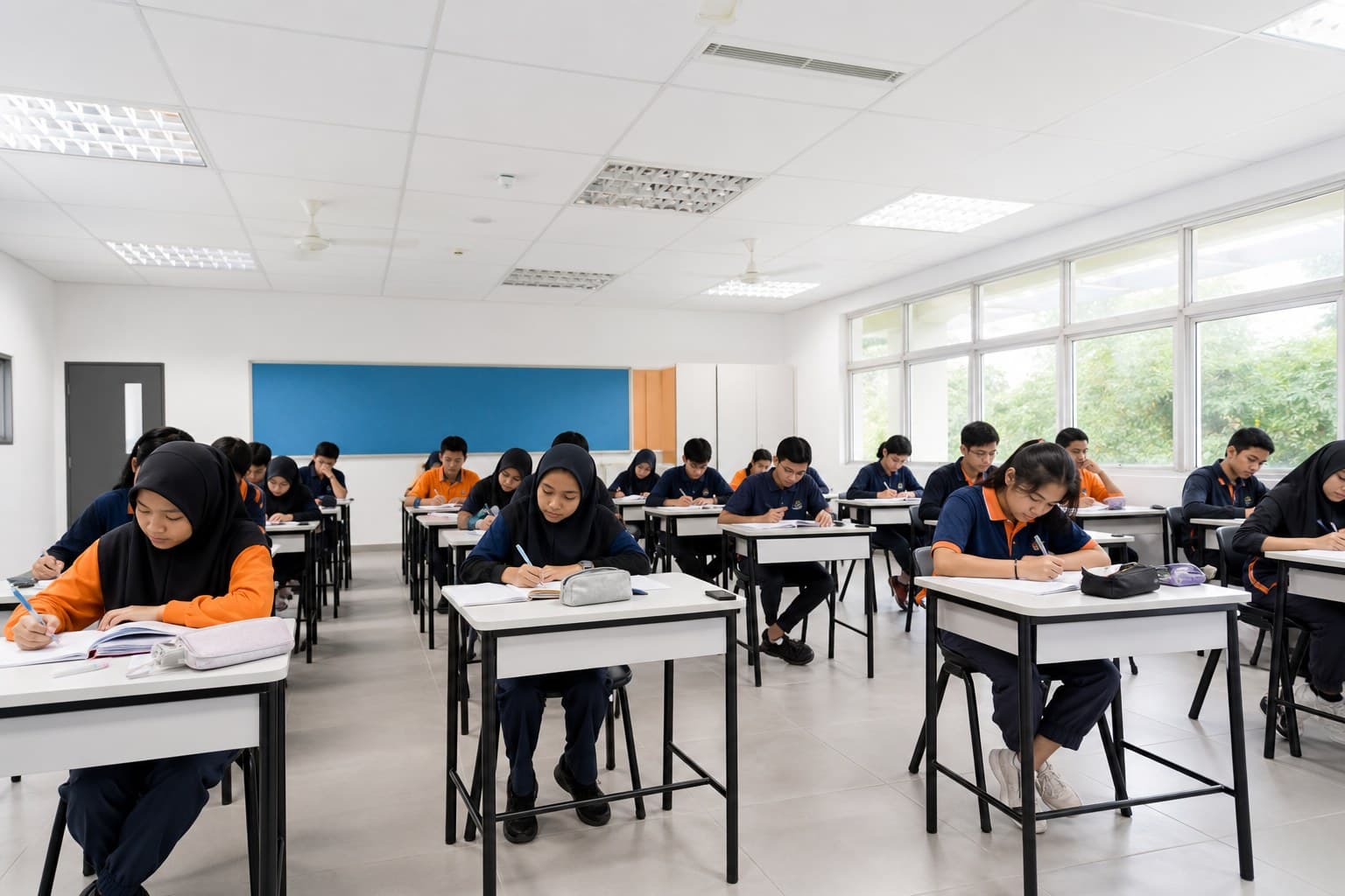 Secondary students studying in class at Falih Junior